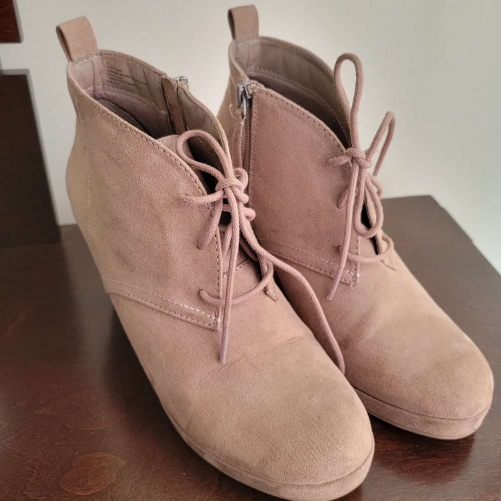 Faux suede wedge booties
